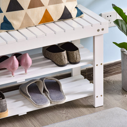 Shoe Bench, 3-Level Wooden Shoe Cabinet with Storage Shelf and Hidden Compartment, Entryway Bench for Hallway, Bedroom, 90 x 29 x 45 cm, White