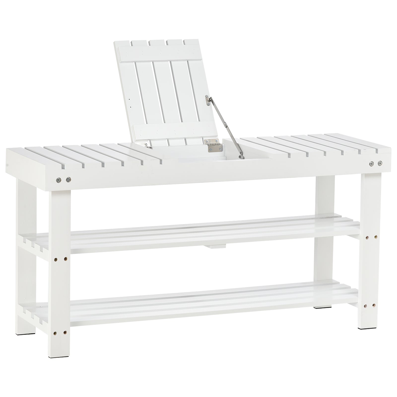 Shoe Bench, 3-Level Wooden Shoe Cabinet with Storage Shelf and Hidden Compartment, Entryway Bench for Hallway, Bedroom, 90 x 29 x 45 cm, White