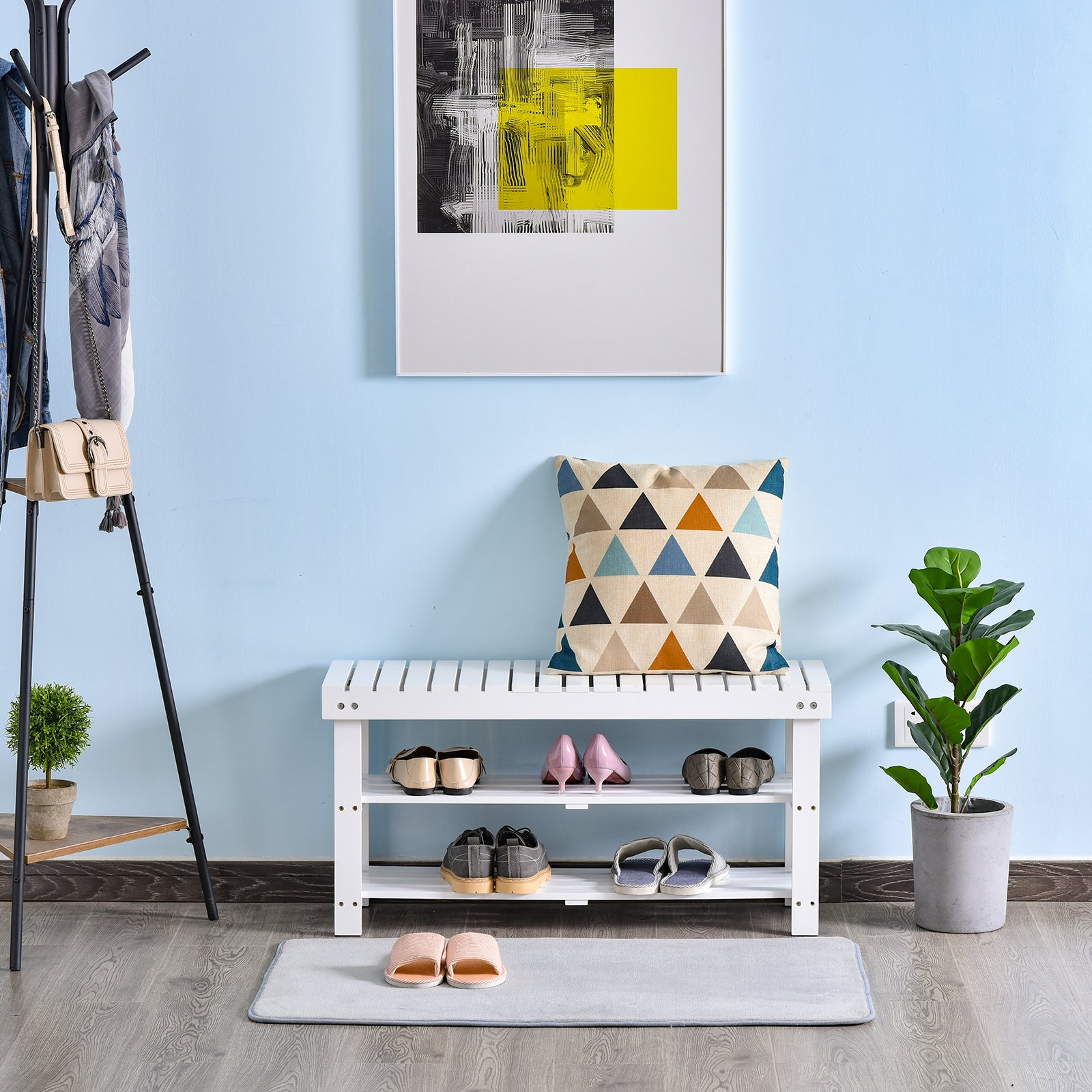 Shoe Bench, 3-Level Wooden Shoe Cabinet with Storage Shelf and Hidden Compartment, Entryway Bench for Hallway, Bedroom, 90 x 29 x 45 cm, White