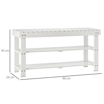 Shoe Bench, 3-Level Wooden Shoe Cabinet with Storage Shelf and Hidden Compartment, Entryway Bench for Hallway, Bedroom, 90 x 29 x 45 cm, White