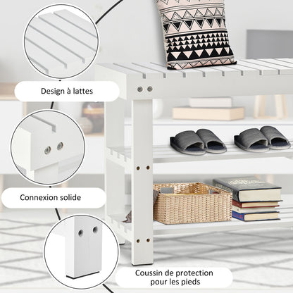 Shoe Bench, 3-Level Wooden Shoe Cabinet with Storage Shelf and Hidden Compartment, Entryway Bench for Hallway, Bedroom, 90 x 29 x 45 cm, White