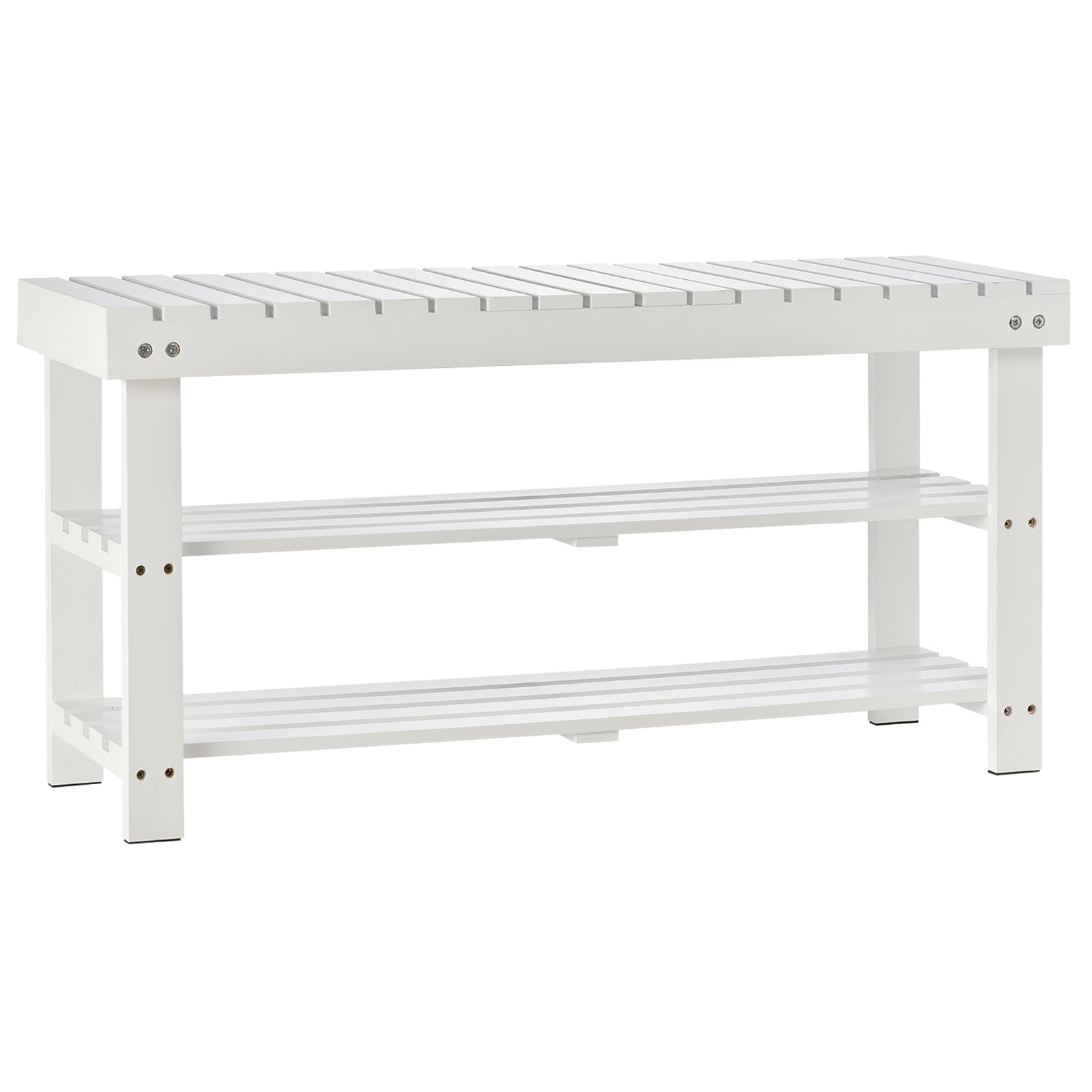 Shoe Bench, 3-Level Wooden Shoe Cabinet with Storage Shelf and Hidden Compartment, Entryway Bench for Hallway, Bedroom, 90 x 29 x 45 cm, White