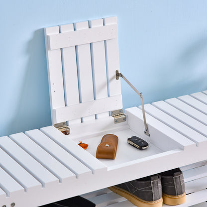 Shoe Bench, 3-Level Wooden Shoe Cabinet with Storage Shelf and Hidden Compartment, Entryway Bench for Hallway, Bedroom, 90 x 29 x 45 cm, White