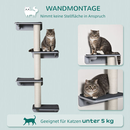 Wall-Mounted Cat Tree Cat Climbing Wall Scratching Post Cat Furniture for Wall Climbing Fun for Cats Wall Mount Wood Light Gray+Beige 66 x 28 x 137 cm
