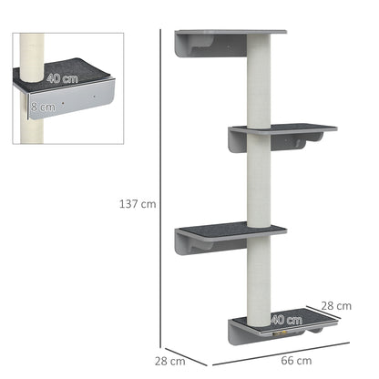 Wall-Mounted Cat Tree Cat Climbing Wall Scratching Post Cat Furniture for Wall Climbing Fun for Cats Wall Mount Wood Light Gray+Beige 66 x 28 x 137 cm