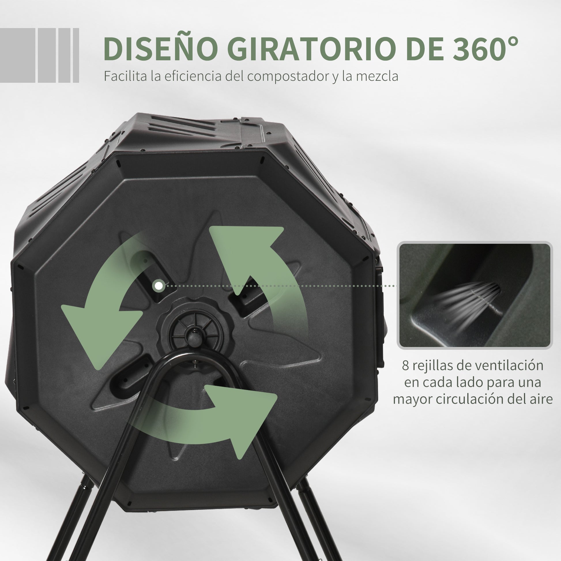 160L Double Chamber Garden Composting Rotary Composter with Ventilation Openings and Steel Legs 71x65x96 cm Black