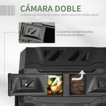 160L Double Chamber Garden Composting Rotary Composter with Ventilation Openings and Steel Legs 71x65x96 cm Black