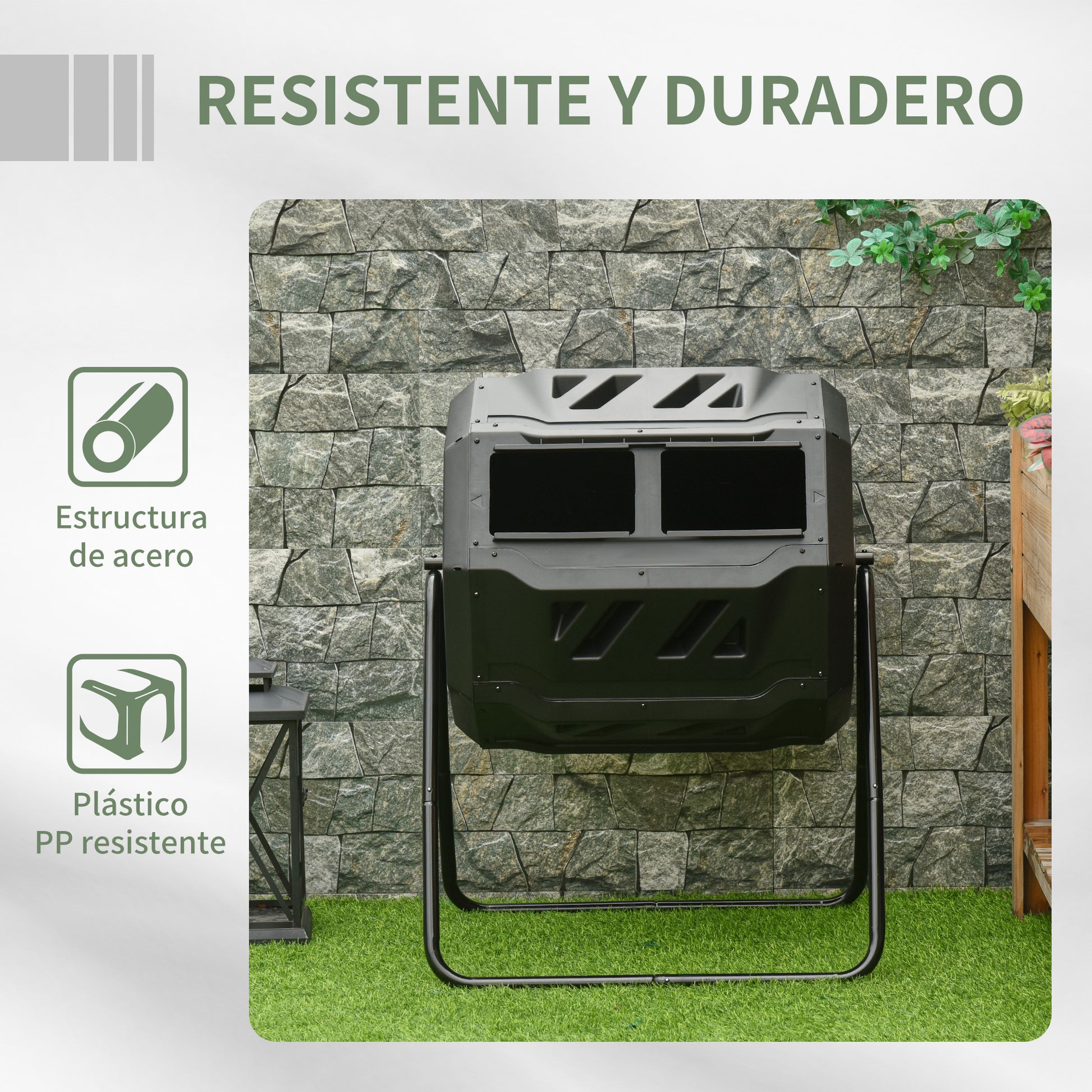 160L Double Chamber Garden Composting Rotary Composter with Ventilation Openings and Steel Legs 71x65x96 cm Black