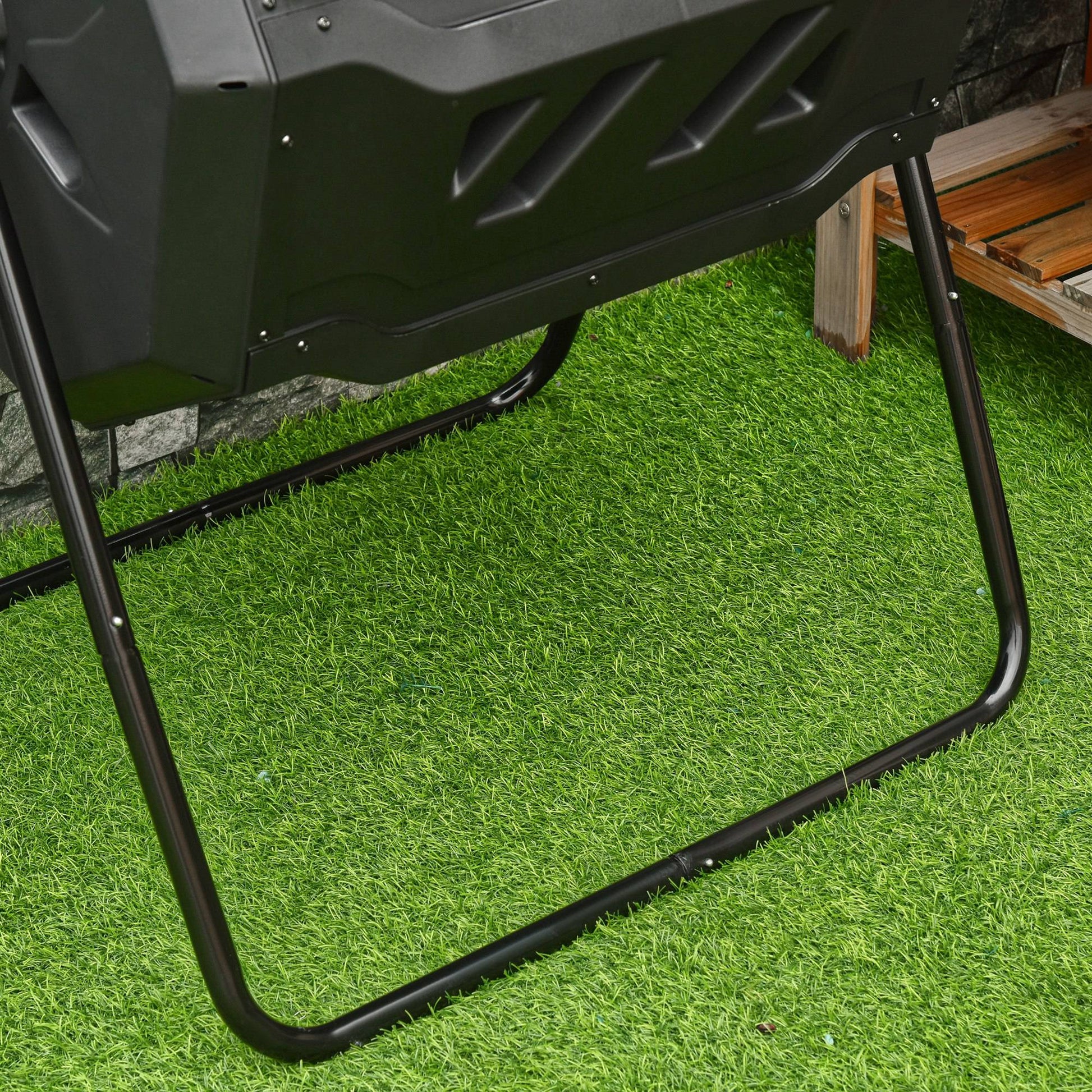 160L Double Chamber Garden Composting Rotary Composter with Ventilation Openings and Steel Legs 71x65x96 cm Black