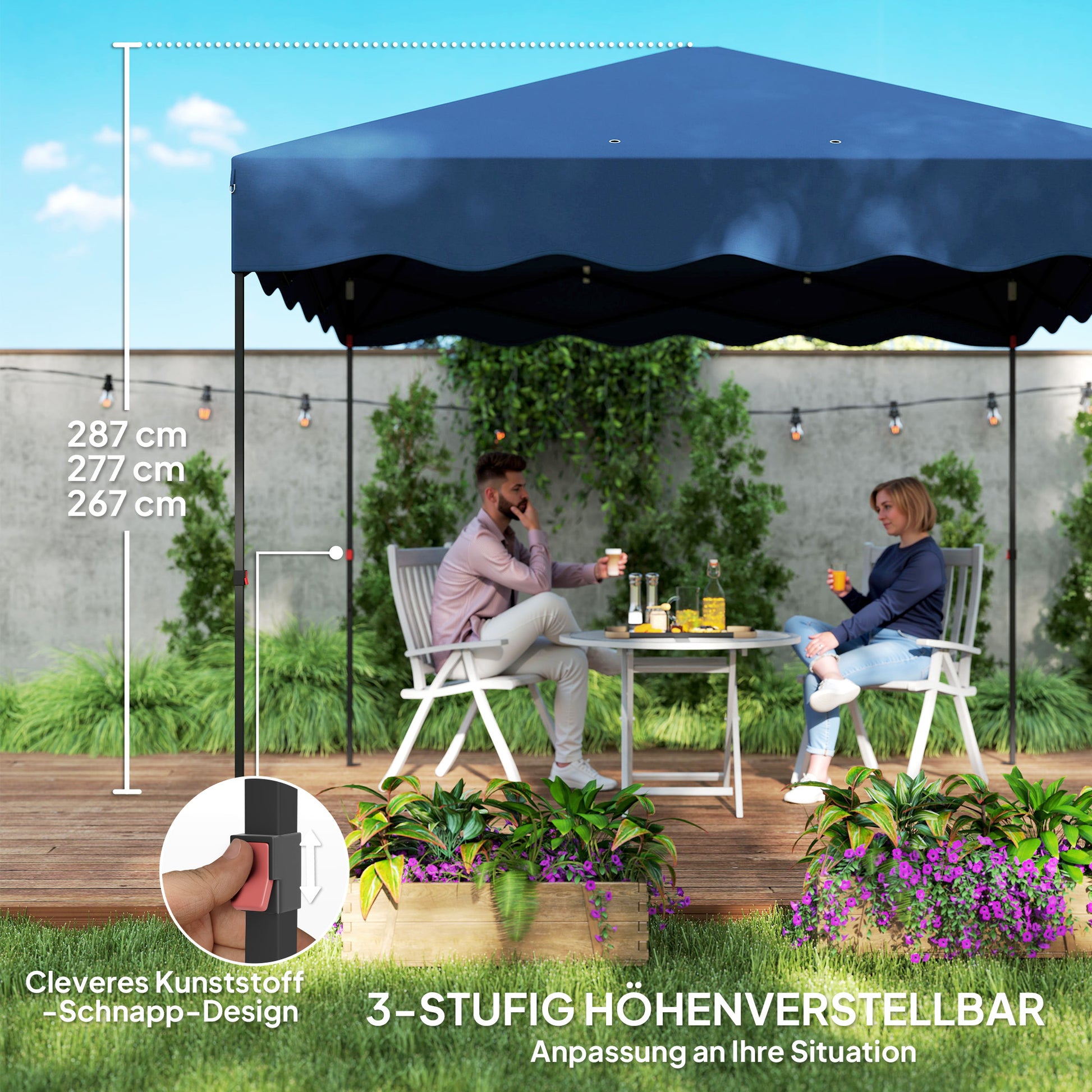 Pavilion approx. 3x3m, water-repellent Stable Winterproof Pop-up Folding Gazebo with UV Protection 50+, Foldable Party Tent Garden Gazebo with Roller Bag, Garden Pavilion for Camping Garden, Dark Blue