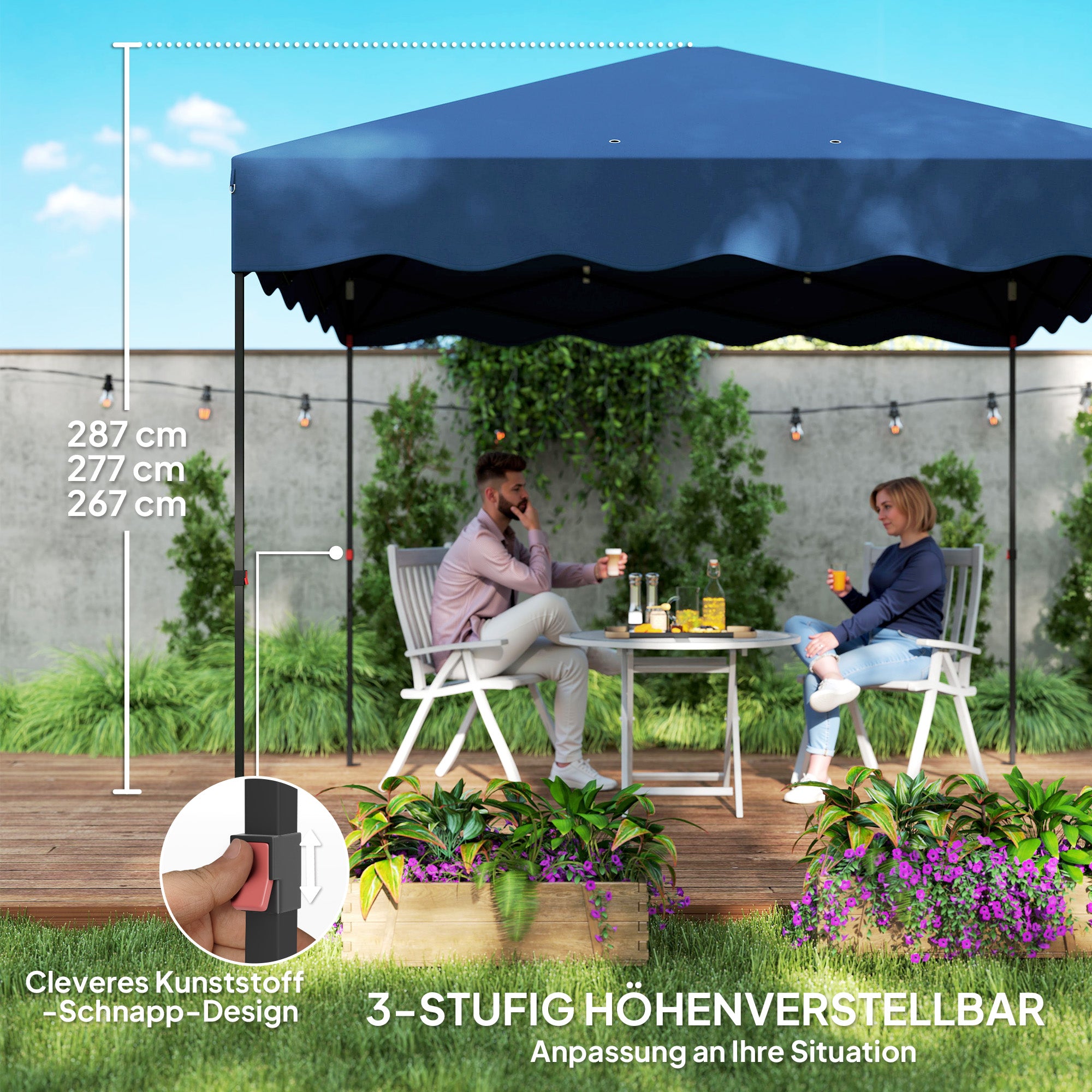 Pavilion approx. 3x3m, water-repellent Stable Winterproof Pop-up Folding Gazebo with UV Protection 50+, Foldable Party Tent Garden Gazebo with Roller Bag, Garden Pavilion for Camping Garden, Dark Blue