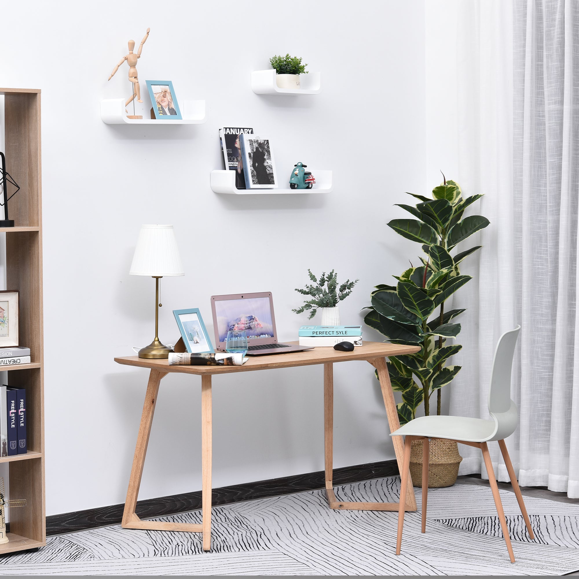 Set of 3 Floating Shelves 60/45/30x15x10 cm Wall Shelves Wood Book Storage Photo Display Decor for Living Room Hallway Bedroom White