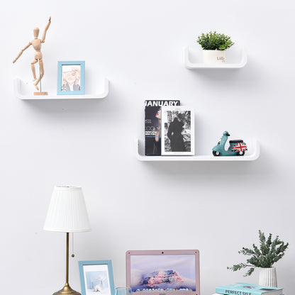 Set of 3 Floating Shelves 60/45/30x15x10 cm Wall Shelves Wood Book Storage Photo Display Decor for Living Room Hallway Bedroom White