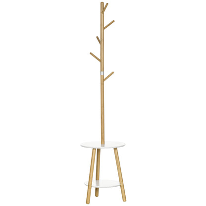 2-in-1 Bamboo Coat Stand Tree with 2 Shelves 5 Hooks for Clothes Bags and Aluminum Frame for Entryway Bedroom 39.5x39.5x171 cm Natural