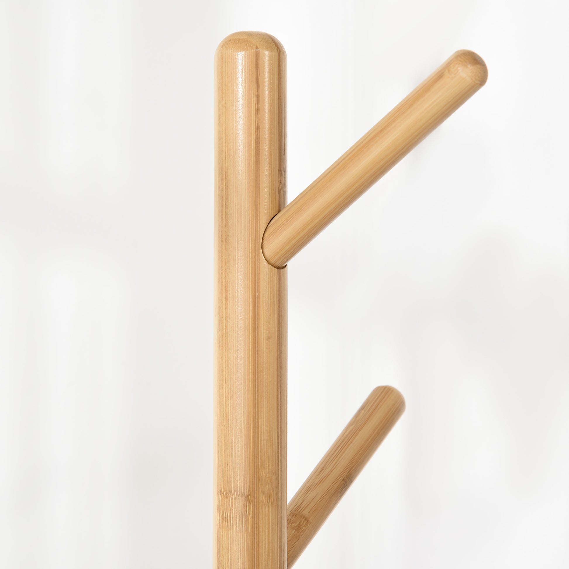 2-in-1 Bamboo Coat Stand Tree with 2 Shelves 5 Hooks for Clothes Bags and Aluminum Frame for Entryway Bedroom 39.5x39.5x171 cm Natural