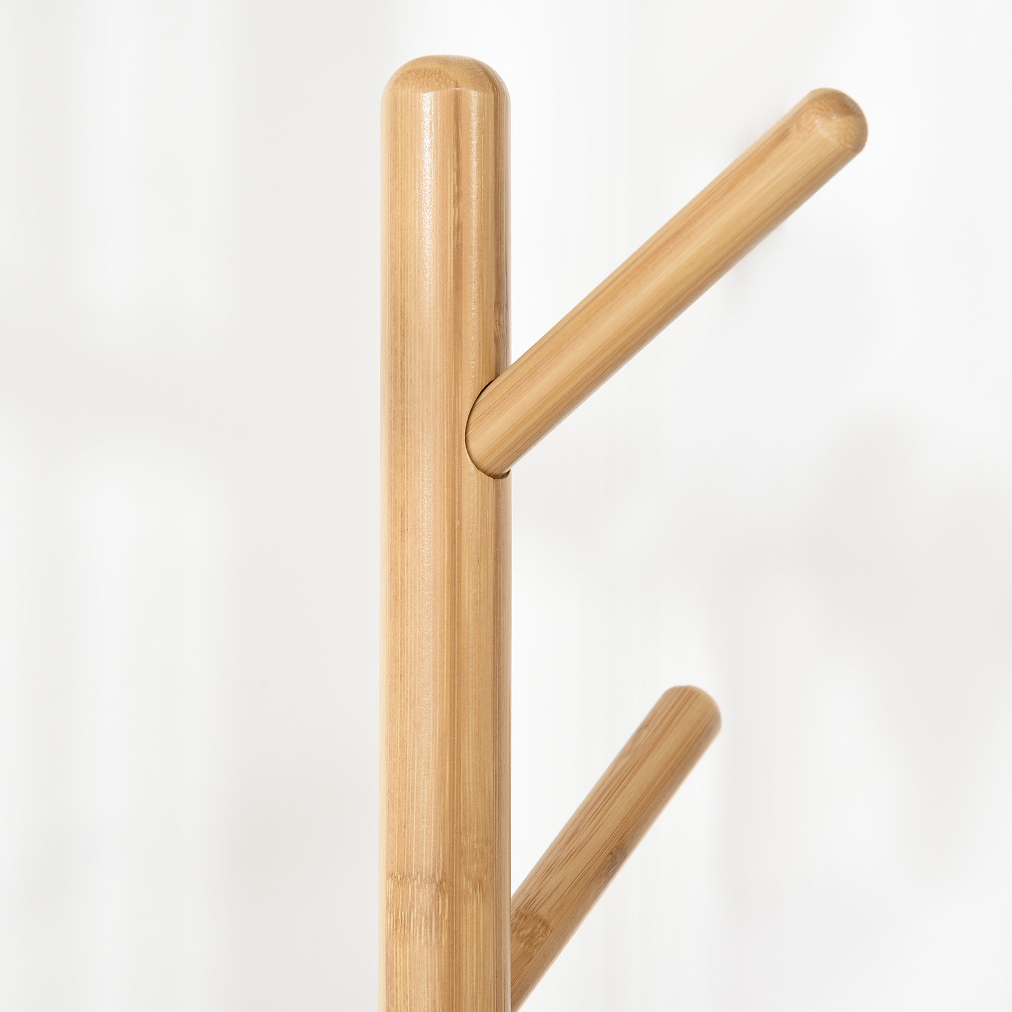 2-in-1 Bamboo Coat Stand Tree with 2 Shelves 5 Hooks for Clothes Bags and Aluminum Frame for Entryway Bedroom 39.5x39.5x171 cm Natural