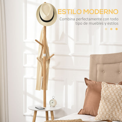 2-in-1 Bamboo Coat Stand Tree with 2 Shelves 5 Hooks for Clothes Bags and Aluminum Frame for Entryway Bedroom 39.5x39.5x171 cm Natural