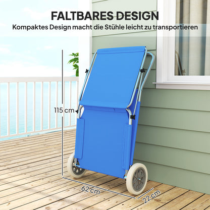 2-Piece Folding Sun Lounger Beach Chairs with Adjustable Backrest Head Pillow Canopy Wheels Light Portable Beach Mat Lounge Chair Outdoor Lounger for Garden, Pool 148 x 62cm