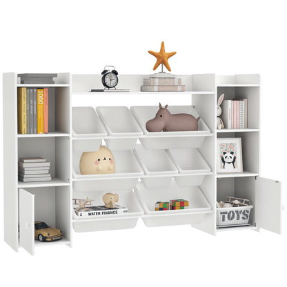 Children's Shelf Toy Shelf with 8 Removable Boxes, 4 Open Compartments, 2 Cupboard Compartment, Children's Bookshelf for Kids Room, Kindergarten, 140 x 30 x 90 cm, White