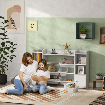 Children's Shelf Toy Shelf with 8 Removable Boxes, 4 Open Compartments, 2 Cupboard Compartment, Children's Bookshelf for Kids Room, Kindergarten, 140 x 30 x 90 cm, White