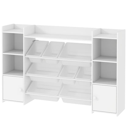 Children's Shelf Toy Shelf with 8 Removable Boxes, 4 Open Compartments, 2 Cupboard Compartment, Children's Bookshelf for Kids Room, Kindergarten, 140 x 30 x 90 cm, White