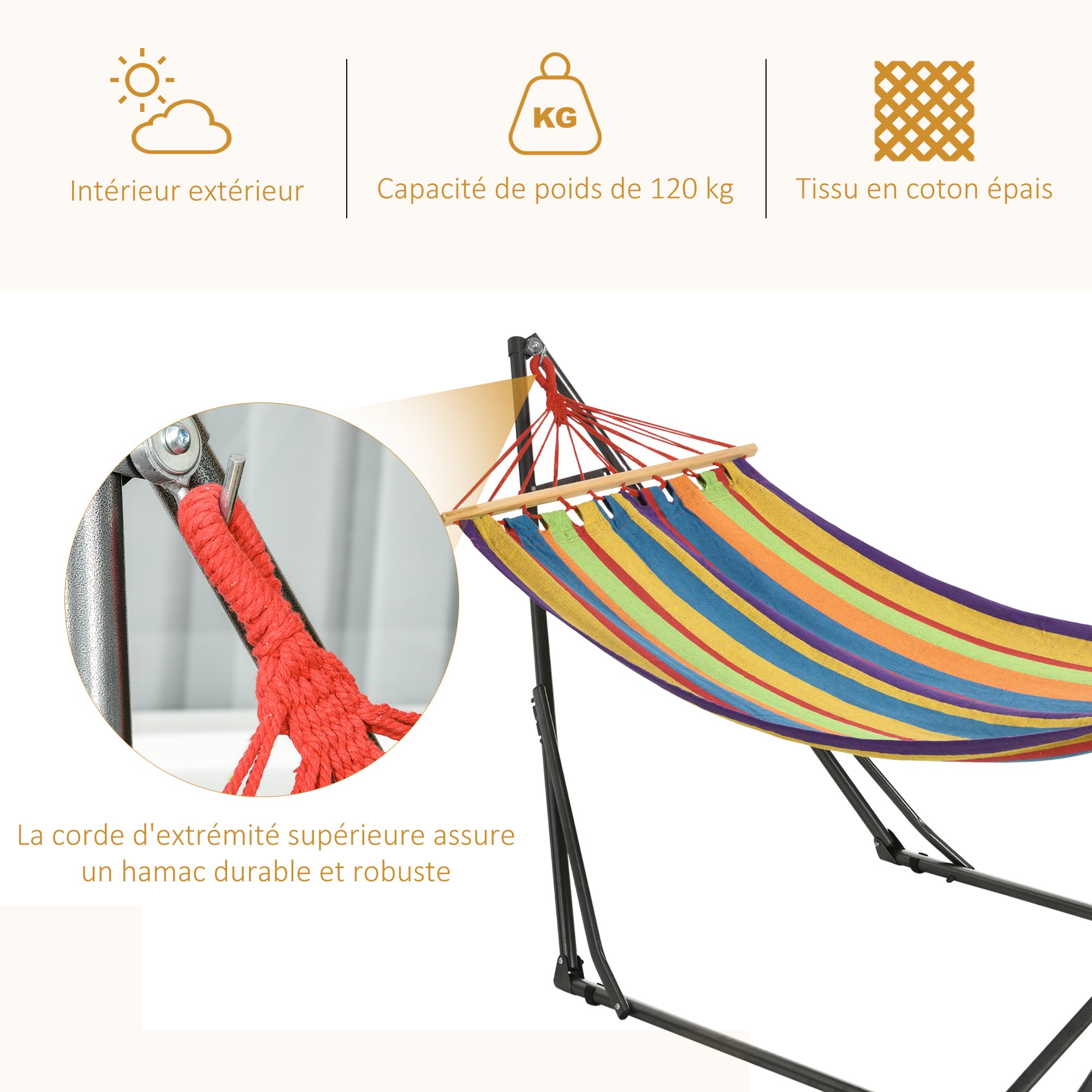 Foldable garden hammock clothesline with curved metal stand epoxy metal hammock stand 1 place max. load 120 kg dim. 270L x 100W x 94Hcm