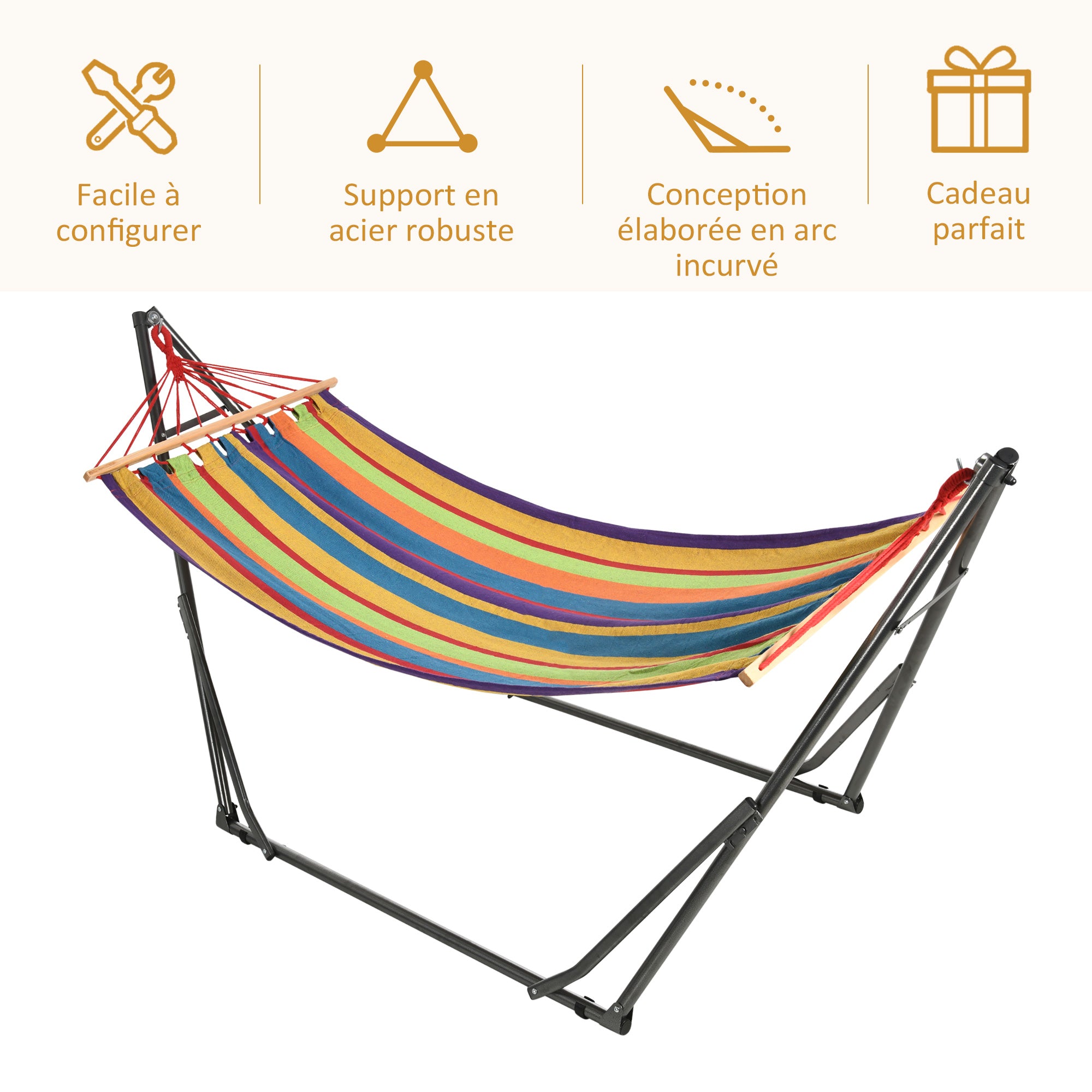 Foldable garden hammock clothesline with curved metal stand epoxy metal hammock stand 1 place max. load 120 kg dim. 270L x 100W x 94Hcm