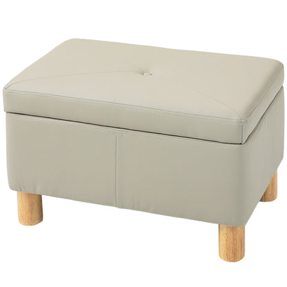 Bedroom Storage Ottoman 33L Upholstered PU Storage Bench with Wooden Legs for Hallway Living Room 60x38x40 cm Light Grey