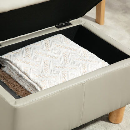 Bedroom Storage Ottoman 33L Upholstered PU Storage Bench with Wooden Legs for Hallway Living Room 60x38x40 cm Light Grey