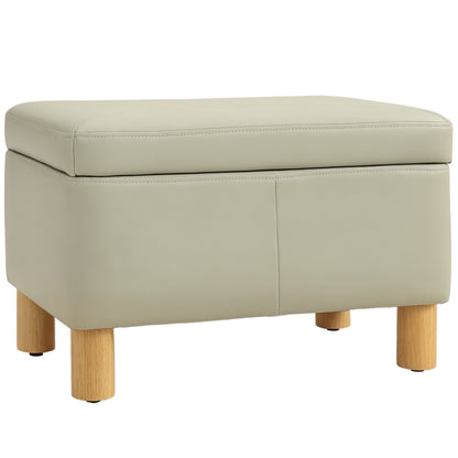Bedroom Storage Ottoman 33L Upholstered PU Storage Bench with Wooden Legs for Hallway Living Room 60x38x40 cm Light Grey