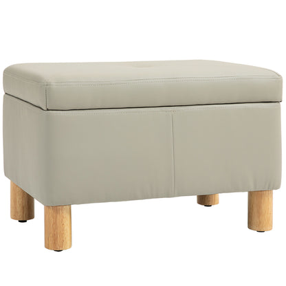 Bedroom Storage Ottoman 33L Upholstered PU Storage Bench with Wooden Legs for Hallway Living Room 60x38x40 cm Light Grey