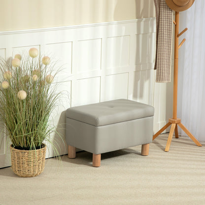 Bedroom Storage Ottoman 33L Upholstered PU Storage Bench with Wooden Legs for Hallway Living Room 60x38x40 cm Light Grey