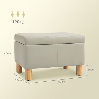 Bedroom Storage Ottoman 33L Upholstered PU Storage Bench with Wooden Legs for Hallway Living Room 60x38x40 cm Light Grey