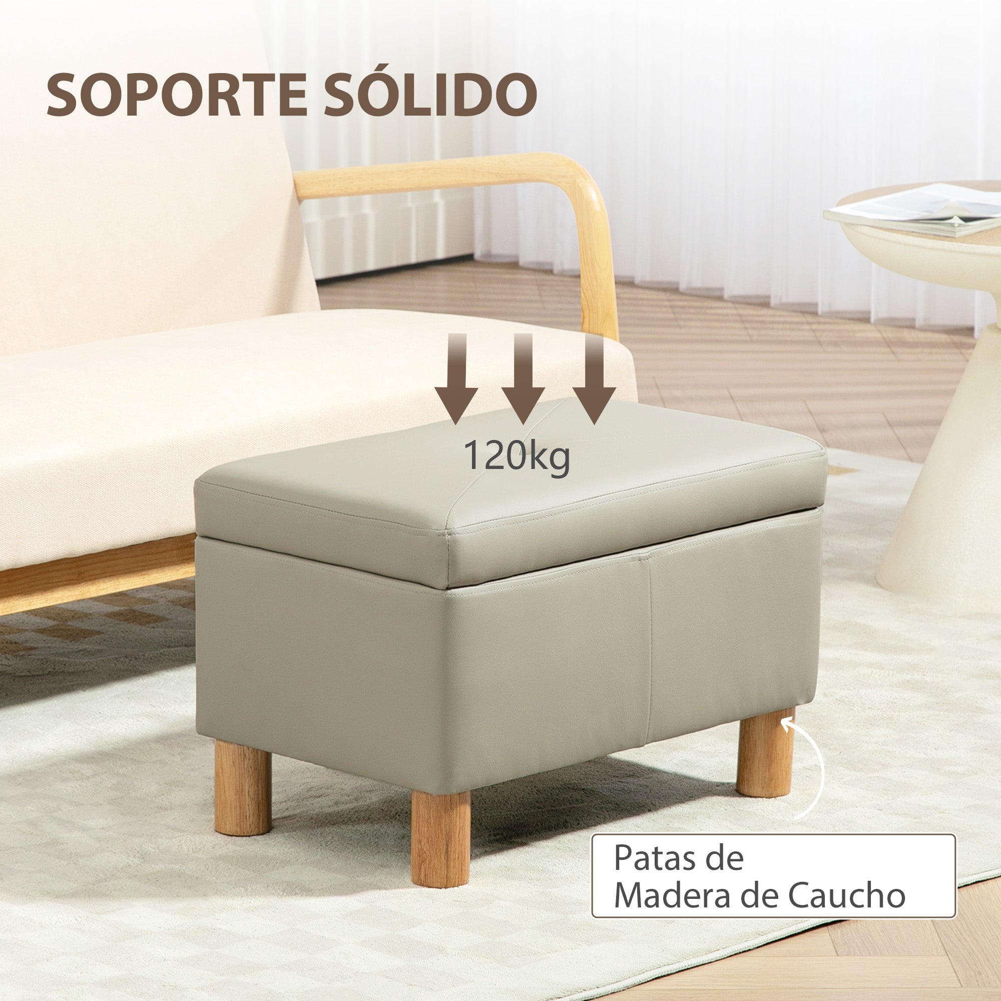 Bedroom Storage Ottoman 33L Upholstered PU Storage Bench with Wooden Legs for Hallway Living Room 60x38x40 cm Light Grey