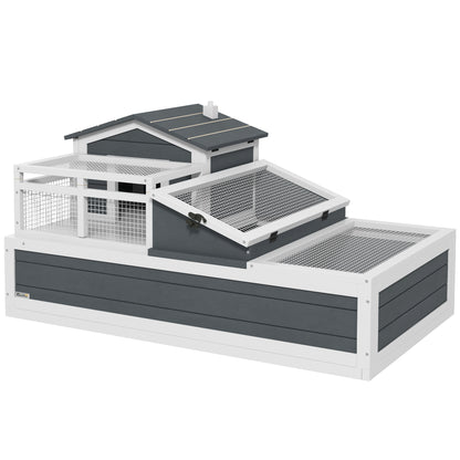 Wooden Turtle House — 2-Level Turtle Enclosure with Balcony, Hinged Roof & Pull-Out Tray, Outdoor Reptile Habitat, Gray