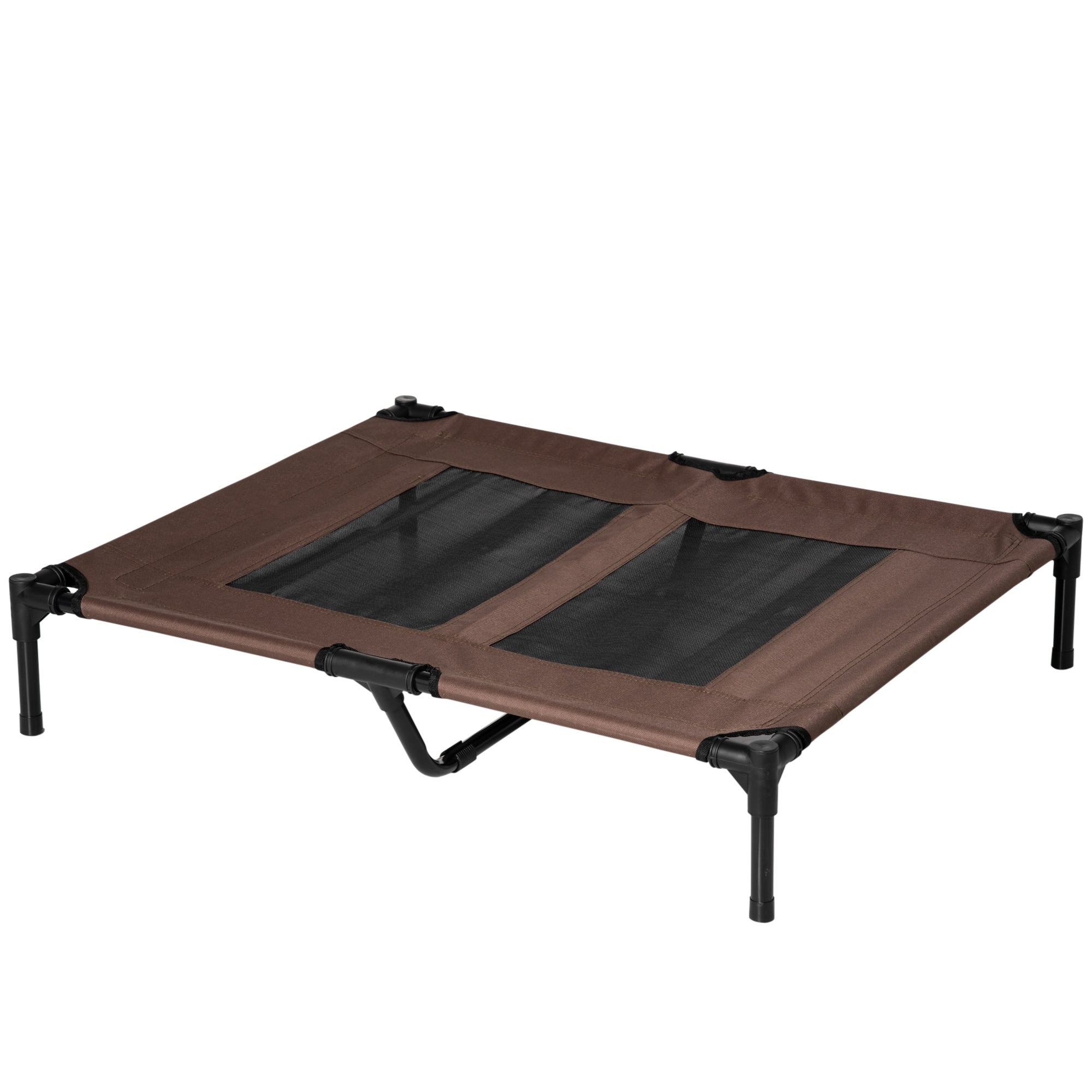 Dog Lounger Outdoor, Cooling Pet Bed for Large Dogs, Elevated Dog Bed Sleeping Place with Robust Metal Frame, Breathable Mesh for Garden Outdoor, 92 x 76 x 18 cm, Coffee-Brown
