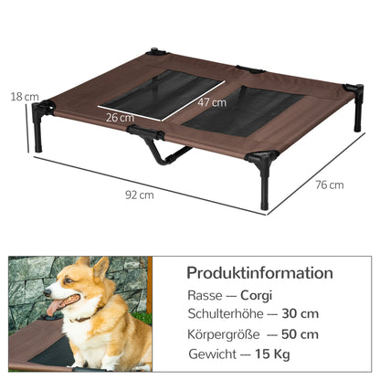 Dog Lounger Outdoor, Cooling Pet Bed for Large Dogs, Elevated Dog Bed Sleeping Place with Robust Metal Frame, Breathable Mesh for Garden Outdoor, 92 x 76 x 18 cm, Coffee-Brown
