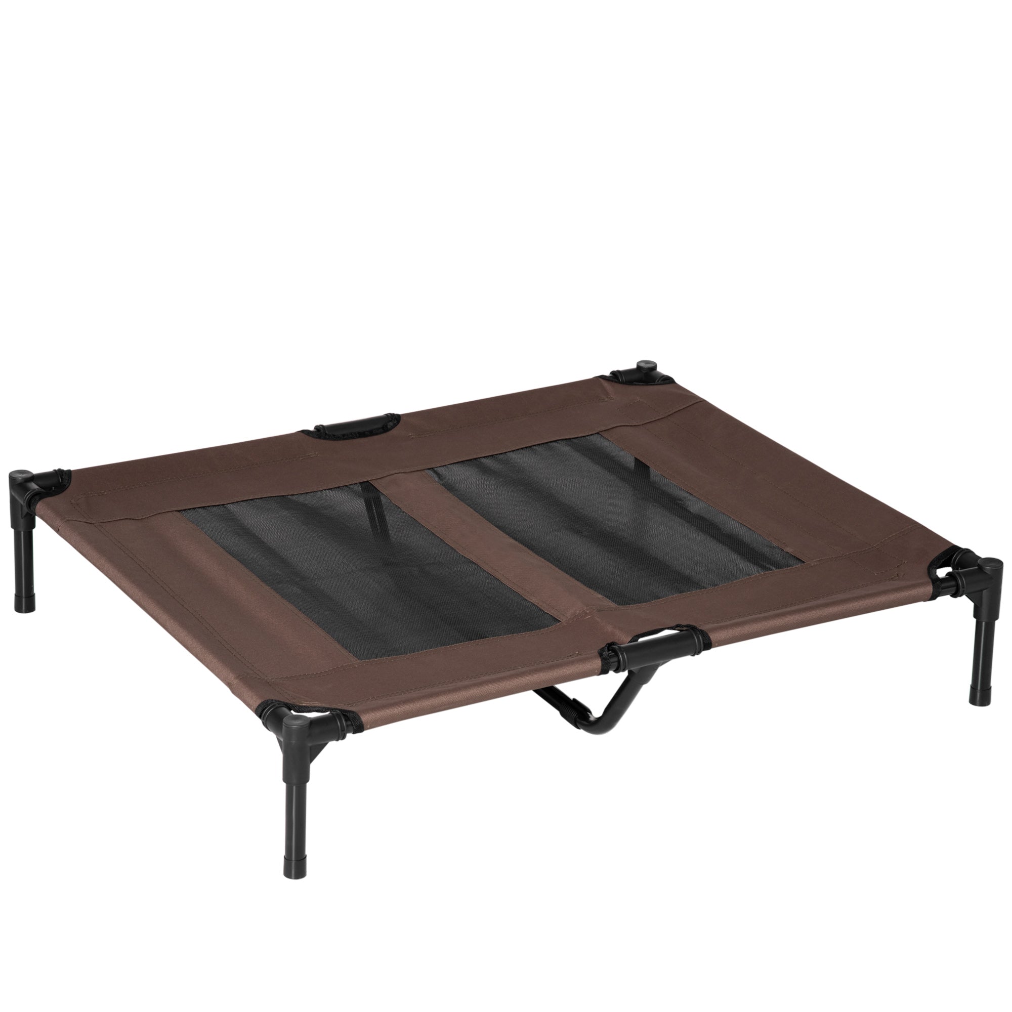 Dog Lounger Outdoor, Cooling Pet Bed for Large Dogs, Elevated Dog Bed Sleeping Place with Robust Metal Frame, Breathable Mesh for Garden Outdoor, 92 x 76 x 18 cm, Coffee-Brown