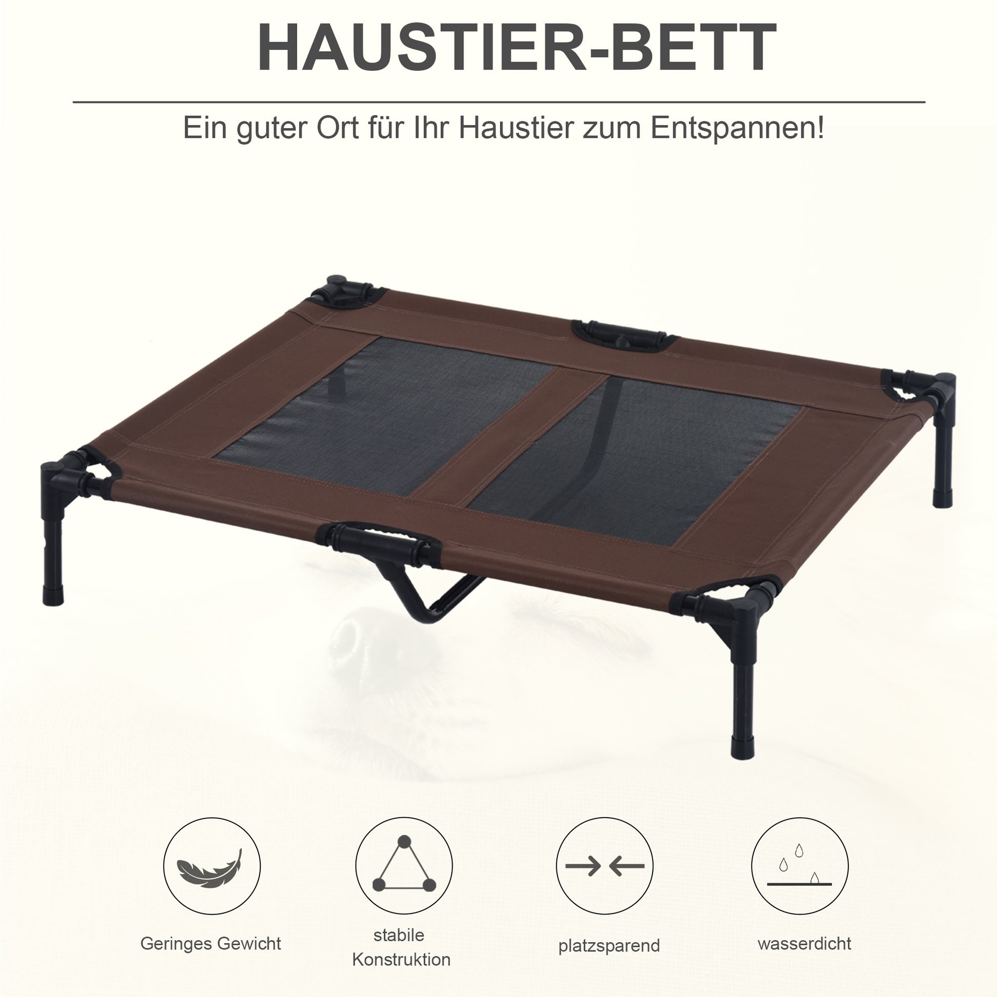 Dog Lounger Outdoor, Cooling Pet Bed for Large Dogs, Elevated Dog Bed Sleeping Place with Robust Metal Frame, Breathable Mesh for Garden Outdoor, 92 x 76 x 18 cm, Coffee-Brown