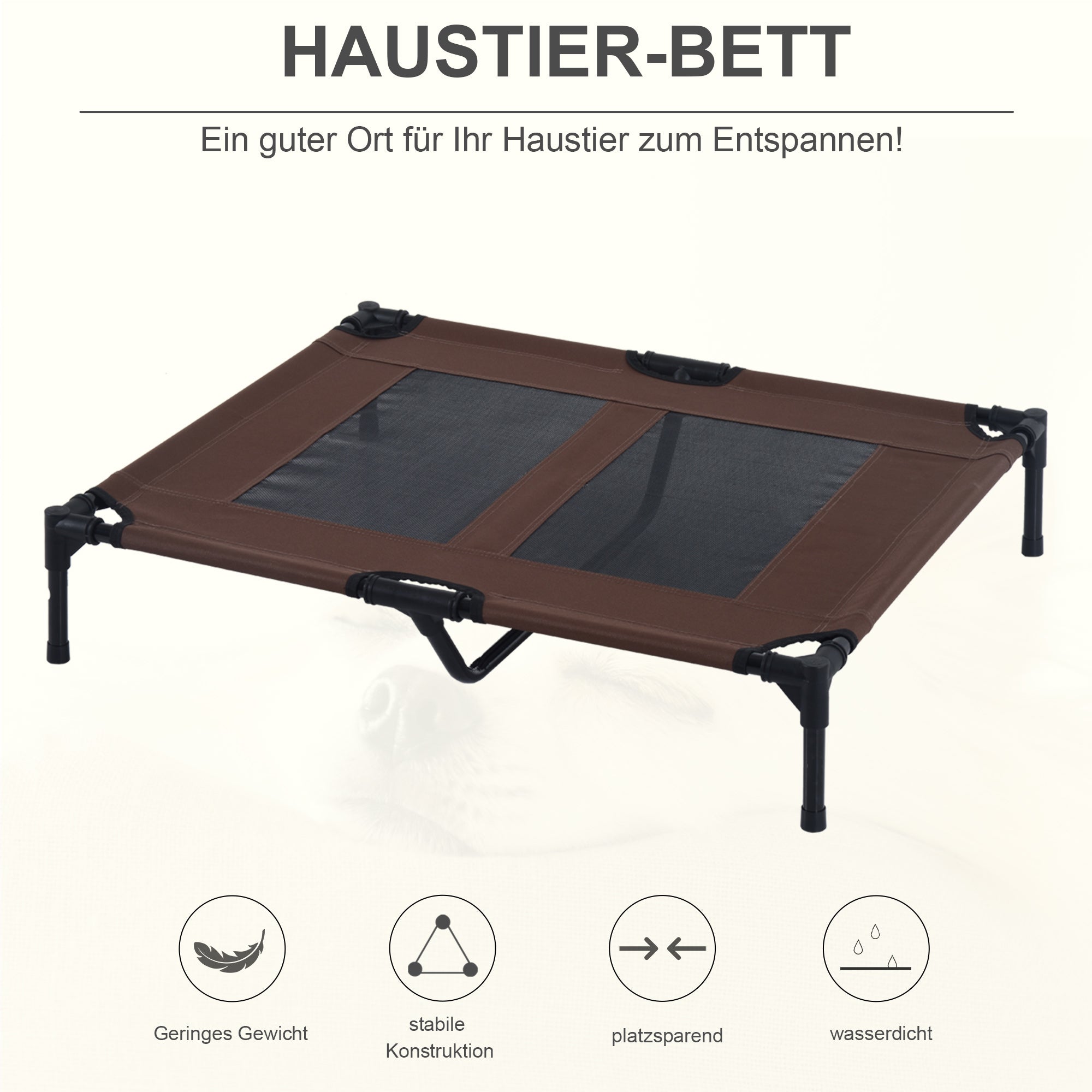 Dog Lounger Outdoor, Cooling Pet Bed for Large Dogs, Elevated Dog Bed Sleeping Place with Robust Metal Frame, Breathable Mesh for Garden Outdoor, 92 x 76 x 18 cm, Coffee-Brown