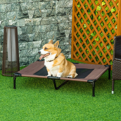 Dog Lounger Outdoor, Cooling Pet Bed for Large Dogs, Elevated Dog Bed Sleeping Place with Robust Metal Frame, Breathable Mesh for Garden Outdoor, 92 x 76 x 18 cm, Coffee-Brown