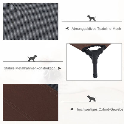 Dog Lounger Outdoor, Cooling Pet Bed for Large Dogs, Elevated Dog Bed Sleeping Place with Robust Metal Frame, Breathable Mesh for Garden Outdoor, 92 x 76 x 18 cm, Coffee-Brown