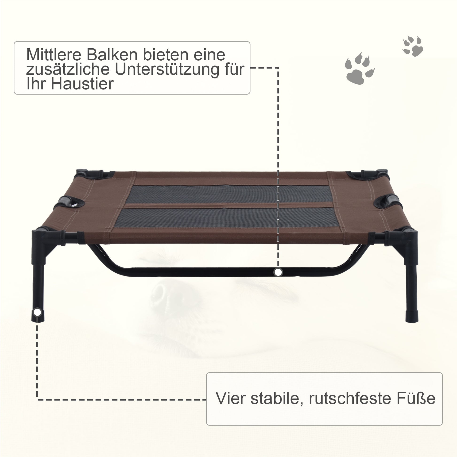 Dog Lounger Outdoor, Cooling Pet Bed for Large Dogs, Elevated Dog Bed Sleeping Place with Robust Metal Frame, Breathable Mesh for Garden Outdoor, 92 x 76 x 18 cm, Coffee-Brown
