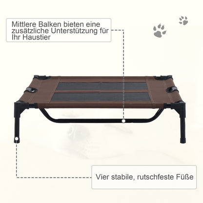 Dog Lounger Outdoor, Cooling Pet Bed for Large Dogs, Elevated Dog Bed Sleeping Place with Robust Metal Frame, Breathable Mesh for Garden Outdoor, 92 x 76 x 18 cm, Coffee-Brown