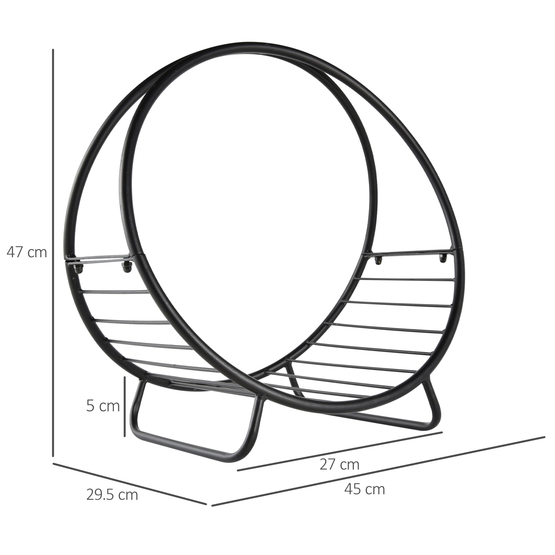 Metal Indoor and Outdoor Log Holder for Fireplace, Basket Shape Wood Holder for Indoor, 45x29.5x47cm, Black