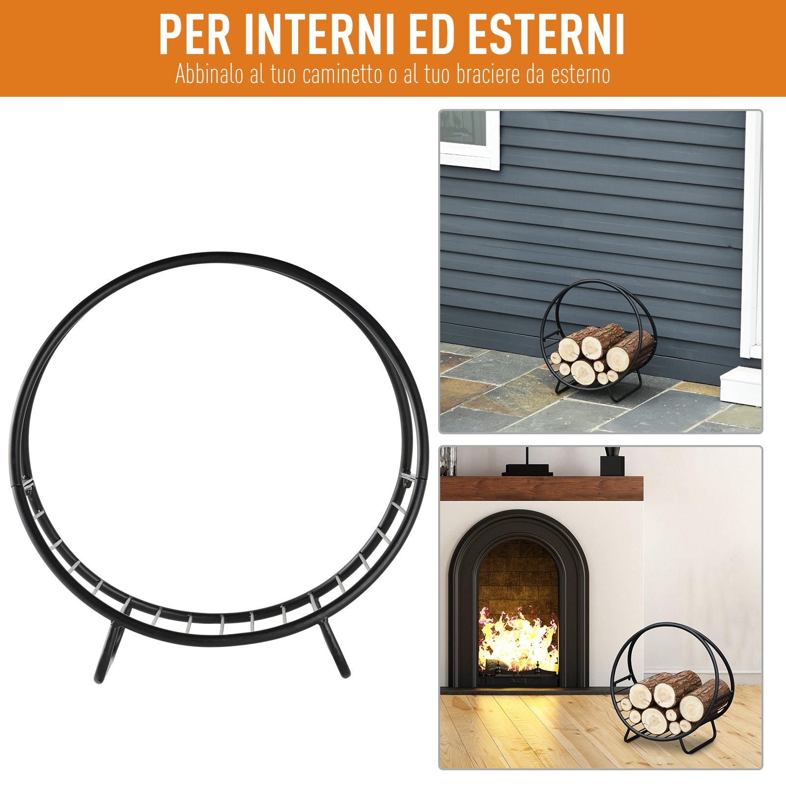 Metal Indoor and Outdoor Log Holder for Fireplace, Basket Shape Wood Holder for Indoor, 45x29.5x47cm, Black