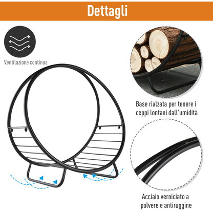 Metal Indoor and Outdoor Log Holder for Fireplace, Basket Shape Wood Holder for Indoor, 45x29.5x47cm, Black