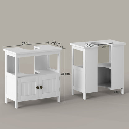 Under Sink Cabinet with 2 Doors and Open Shelf Modern Design Load Capacity 30 kg 60x30x60 cm White