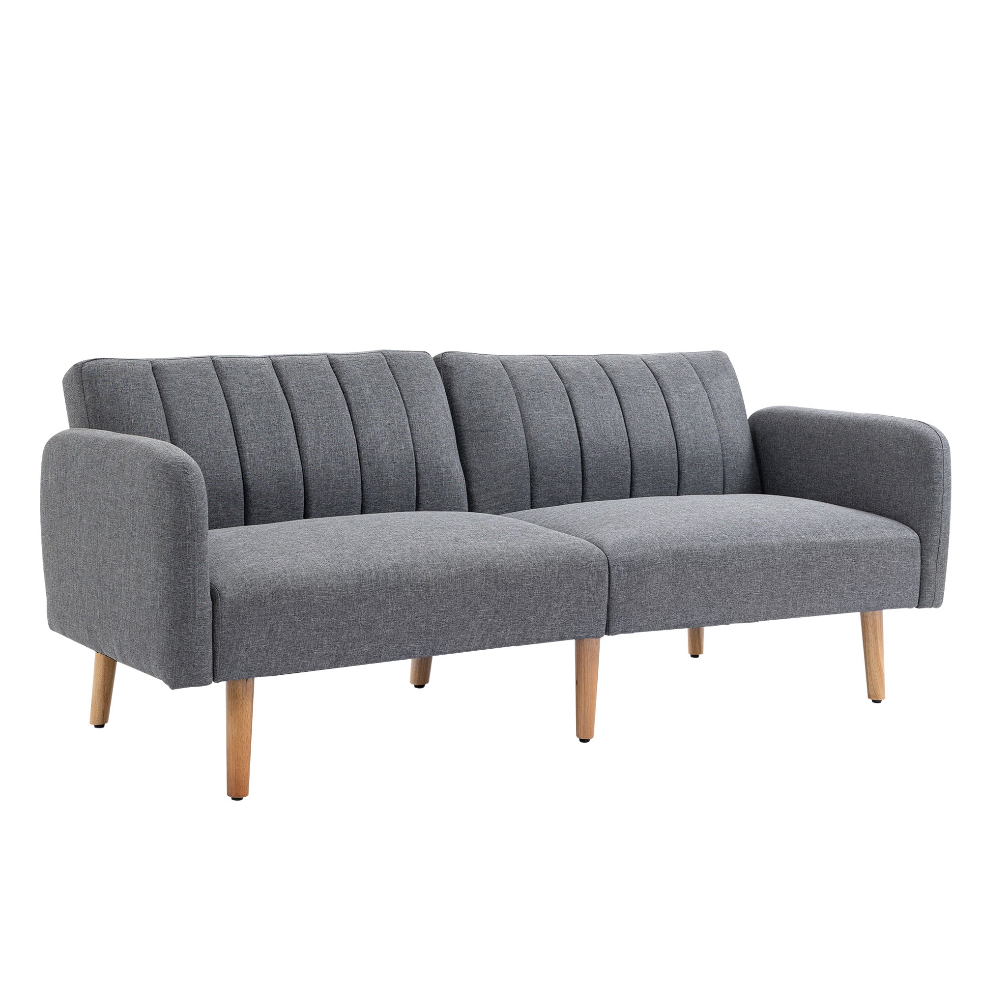 Sleeper Sofa, 2 Seater Sofa with Sleeper Function, Adjustable Backrest, Thickly Padded Couch, Armrest, Daybed with Wood Legs for Living Room, Guest Room, 173 x 75 x 73 cm, Gray