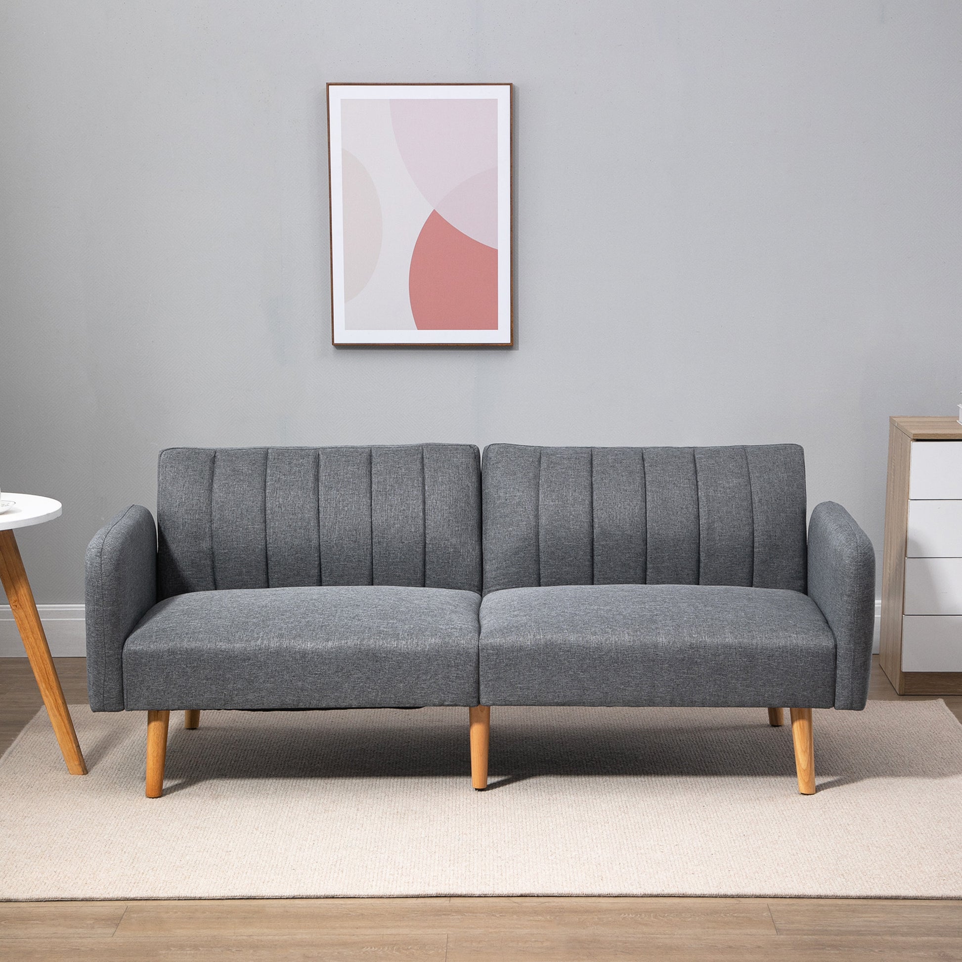 Sleeper Sofa, 2 Seater Sofa with Sleeper Function, Adjustable Backrest, Thickly Padded Couch, Armrest, Daybed with Wood Legs for Living Room, Guest Room, 173 x 75 x 73 cm, Gray